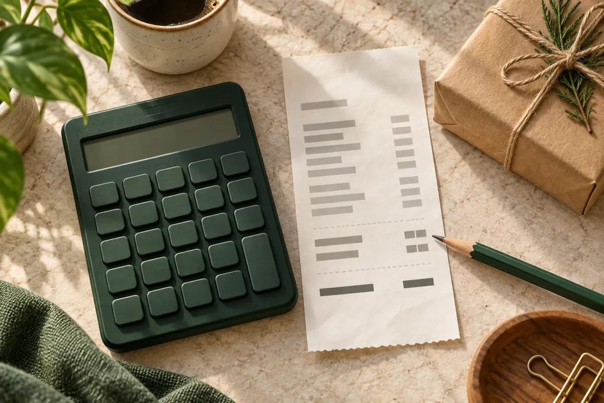 Calculatrice et reçu à deux lignes de taxes pour calculer le total.